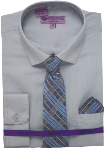 BOYS DRESSY SHIRTS (LONG SLEEVE) SILVER/SILVER